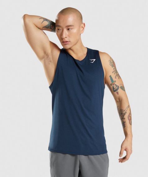 Men's Gymshark Arrival Tanks Navy | CA 57N861